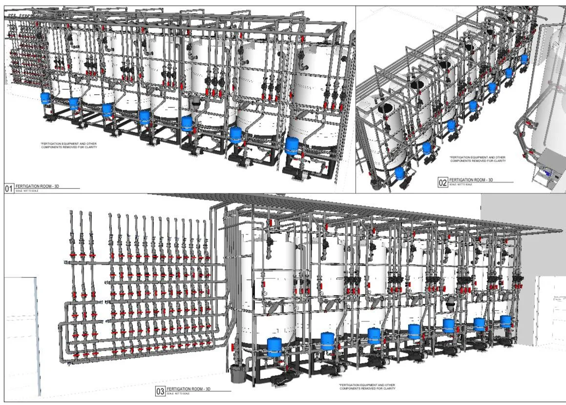 Isometric views of zone manifolds with actuated valves.